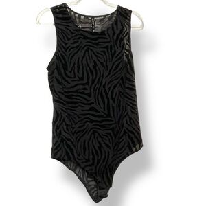 Torrid Bodysuit Black Flocked‎ Velvet Zebra Mesh Size XL NWT